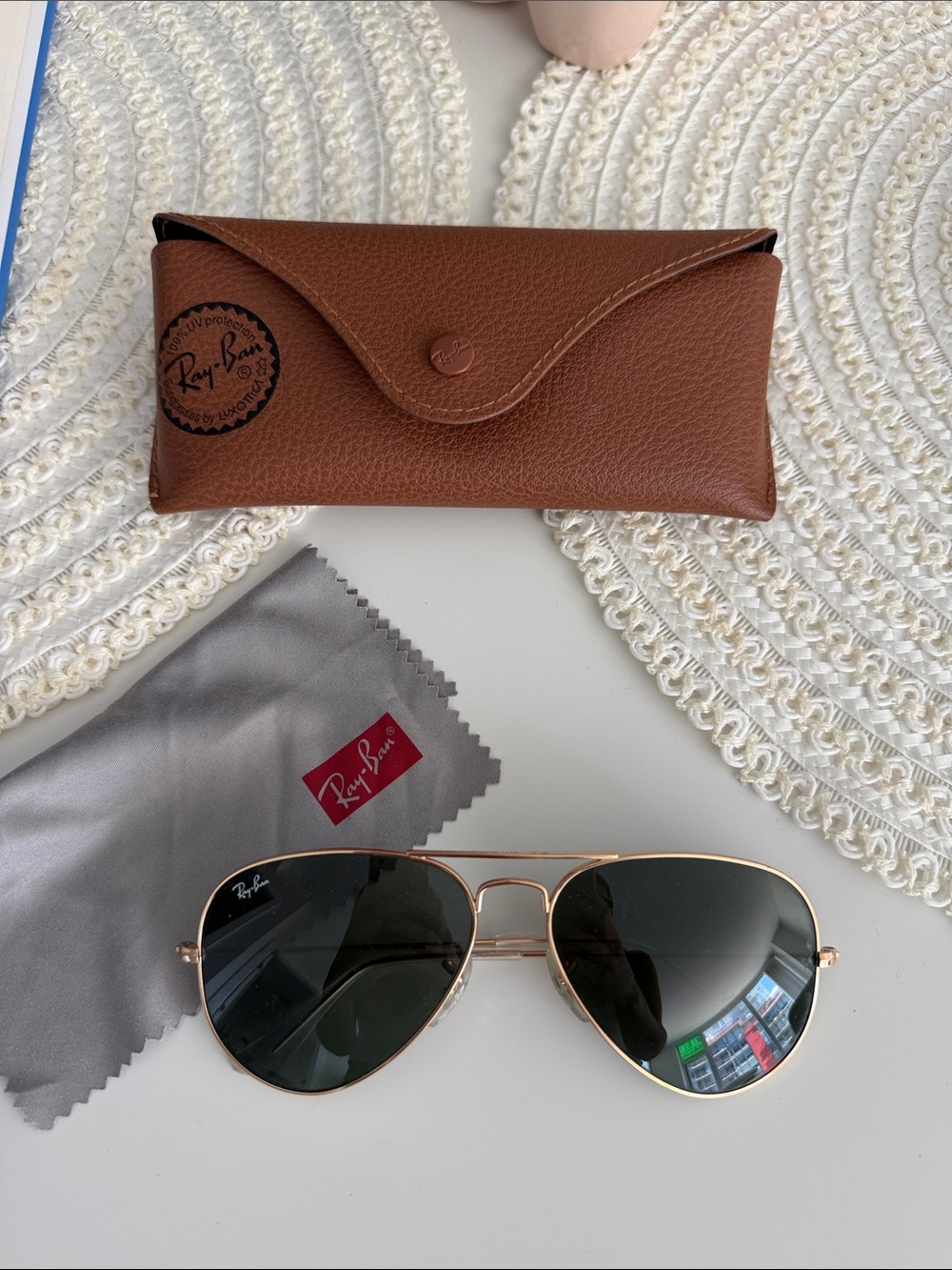 Ray-Ban Gold Aviator Sunglasses with Dark Green Lenses